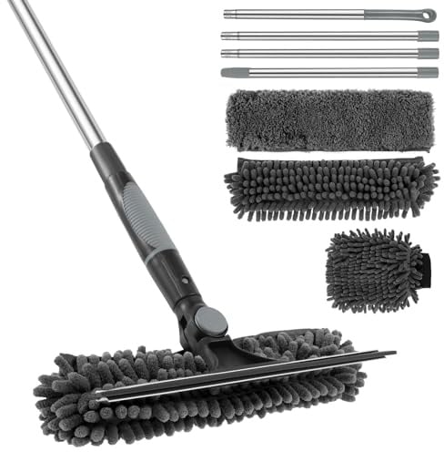 Fensterwischer,Fensterabzieher 2 in 1 mit 1.65m Teleskop,Fensterwischer und Fensterabzieher Profi Kombi-Set,Fenster Einwascher,Fensterreiniger,Scheibenreiniger für Bad,Dusche,Auto,Glas(grau)
