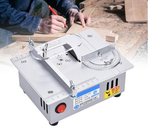 Mini sega da banco per lavorazione del legno, sega da banco fai da te con strumento di taglio a 45°, alloggiamento in metallo resistente per hobby, modellismo, taglio di precisione, design compatto