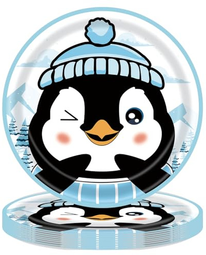 40pcs Penguin Birthday Party Decorations Penguin Paper Plates and Napkins for Winter Party Supplies,Suitable for 20 Guests