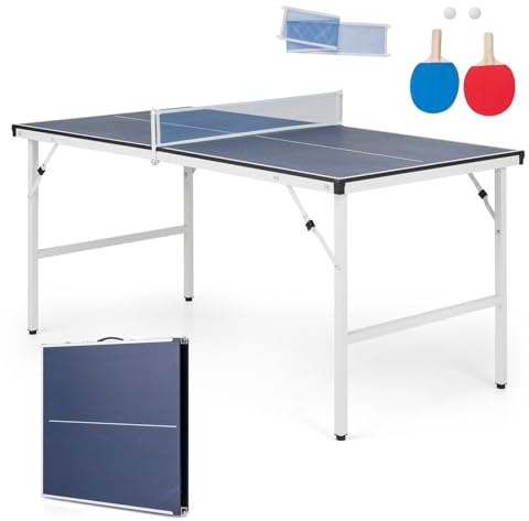 COSTWAY Folding Table Tennis Table, Portable Ping Pong Desk with Net, 2 Paddles and Balls, Indoor Outdoor Family Game Tables (Navy, 152.5 x 76 x 71 cm)