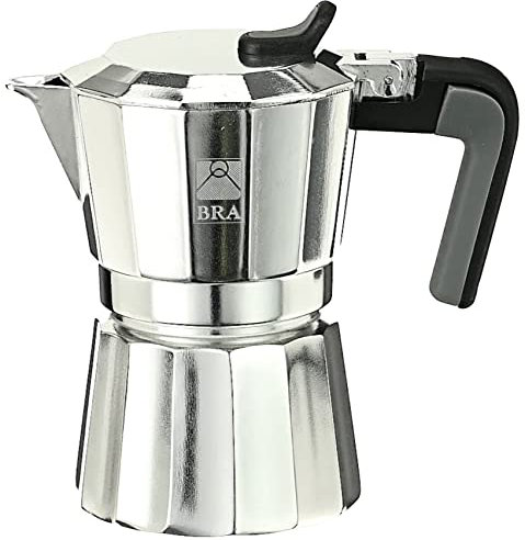 BRA Deluxe Cafetera, Metal, Plata, 3 tazas