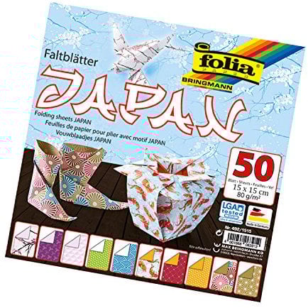 folia 492/1515 - Faltblätter Japan, 15 x 15 cm, 80 g/qm, 50 Blatt sortiert in 10 Motiven - ideal für wunderschöne Faltfiguren und -formen