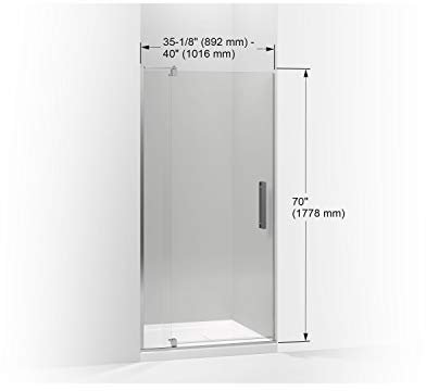 KOHLER pivot shower door, 70H x 35-1/8-40W, with 5/16 thick Crystal Clear glass