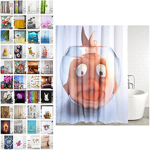 Sanilo Shower Curtain, Wide Choice of Beautiful Shower Curtains, Waterproof, Anti-Mould, with 12 Rings (180 x 200 cm, Goldfish)