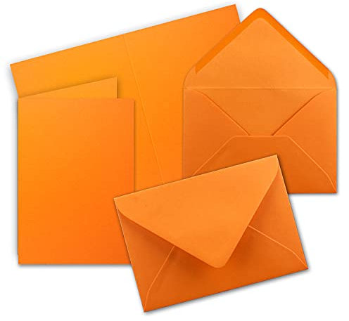 Faltkarten Set mit Brief-Umschlägen DIN A6 / C6 in Orange - 25 Sets - 14,8 x 10,5 cm - Serie FarbenFroh