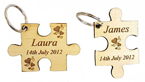 Personalised Engraved Wooden Jigsaw Keyring - Symbol of The 5th Year Anniversary (Maple)