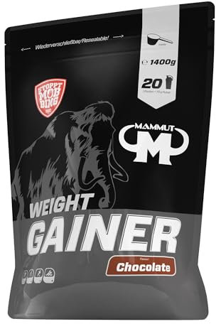 Mammut Nutrition Crash Weight Gainer Pulver Chocolate – 1400 g – 518 kcal/Shake für Gewichtszunahme – 80% Kohlenhydrate – 4-Komponenten Protein – Ideal für Ausdauer- und Leistungssportler