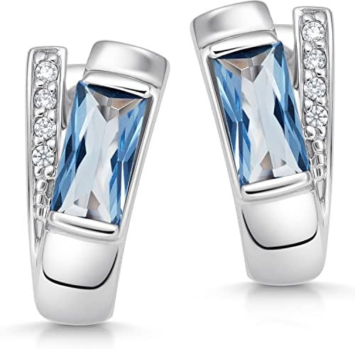 MATERIA Creolen Ohrringe Rechteck 925 Silber Zirkonia blau rhodiniert in Schmuckbox #SO-348