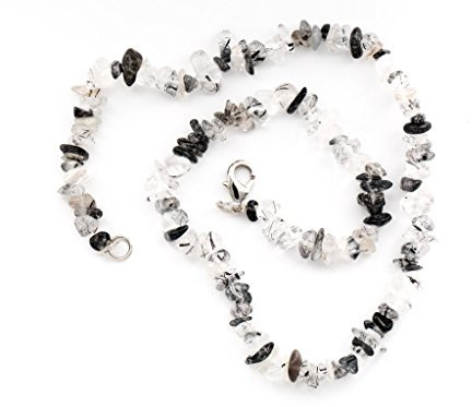 Taddart Minerals - Schwarz Weiße Splitter Halskette aus dem natürlichen Edelstein Turmalinquarz mit 45 cm Länge - handgefertigt