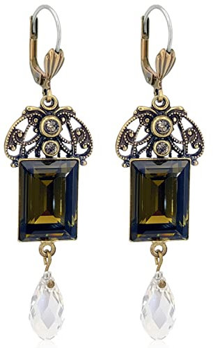 Jugendstil Ohrringe Gold Ohrhänger Kristalle aus Österreich Smoky Quarz NOBEL SCHMUCK