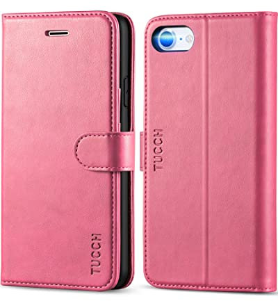 TUCCH Custodia per iPhone SE 2022, per iPhone SE 2020 per iPhone 8, per iPhone 7 Portafoglio Chiusura Magnetica Tasca Carte Portacellulare Antiurto per iPhone SE3/SE2/8/7 (4,7”), Rosa Vif