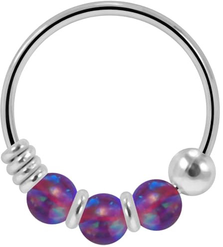 Monster Piercing 9K Weißgold dreifach lila Opal Bead 22 Gauge Hoop Nase Piercing Ring Schmuck
