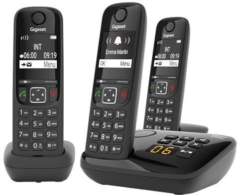 Gigaset AS690A Trio - 3 Schnurlose DECT-Telefone mit Anrufbeantworter - kontrastreiches Display - einstellbare Klangprofile - Freisprechfunktion - Anrufschutz, schwarz [Deutsche Version]