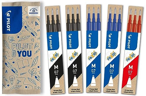 PILOT FriXion Ersatzminen 0.7 – 15 Stück, Schwarz/Blau/Rot – FriXion Nachfüllminen mit radierbarer Tinte – Kompatibel mit FriXion Ball & FriXion Clicker – mittlere Stärke – Gel-Tintenrollermine