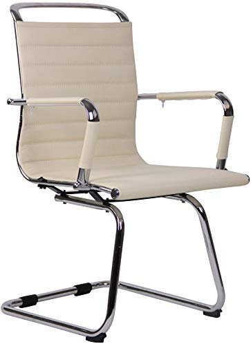 CLP Besucherstuhl Balve Mit Armlehne I Kunstleder- Oder Echtlederbezug I Freischwinger Mit Bodenschonern, Farbe:Creme, Material:Kunstleder