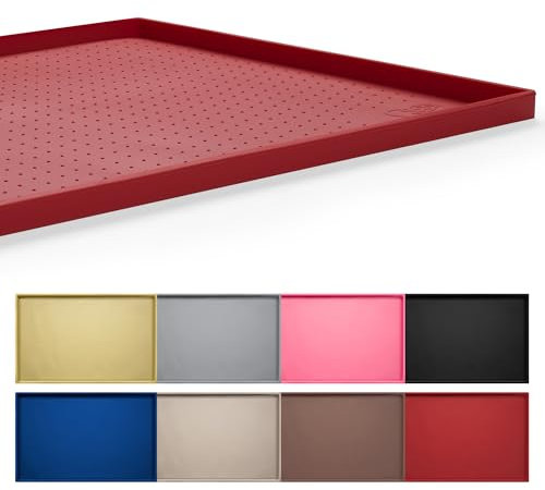 Hubulk Dog Cat Food Feeding Mat L (19x12) XL (24x16) or XXL (32X24) 0.5 & 1 inch Raised Edge Silicone Non Slip Waterproof Pet Food Mat Dog Bowl Placemat Large (XXL（32 x 24 x 1）, Red)