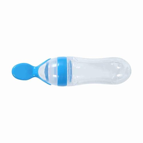 Zerodis Biberón con Cuchara para bebés, 1 Pieza 90 ml de Silicona Cuchara dispensadora de Alimentos para bebés Cuchara para bebés Biberón Alimentador de Cereal para Alimentos Frescos(Azul)