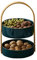 MSQL 2 Tiers Ceramic Fruit Bowl Basket Countertop Fruit Dish Dessert Cupcake Stand with Wood Handle, for Tea Party Wedding, Blue,L