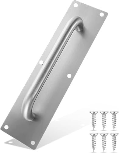 OKBY Door Handle, Stainless Steel Pull and Push Plate Commercial Silver Heavy Duty Sliding Door Handle with Screws for Wardrobe Garage(Square 30*8cm)