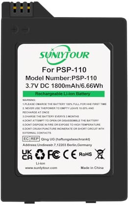 SUNLYTOUR PSP-110 Batterie PSP-110 PSP 110 Batterie de Remplacement 1800mAh Compatible avec PSP Portable Playstation PSP 1000 Series