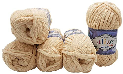5 x 100 Gramm Alize Velluto Strickwolle, Babywolle, 500 Gramm Wolle Super weich (Pfirsich hell 310)