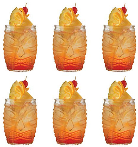 Jucoan 6 Pack Modern Bar Tiki Glasses, 16 oz/480 ml Tiki Cup Tiki Mug, Double Old Fashioned Glass, Hawaiian Style Glass, Clear