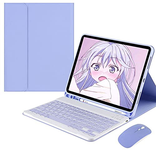 QYiiD Étui AVCE Clavier et Souris pour iPad Mini 5/4/3/2/1, Housse Coque de Protection avec Détachable sans Fil AZERTY Clavier pour iPad Mini 5 2019(5th Gen.)/ iPad Mini 4 2015, Lavande