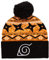 Naruto Shippuden Wintermütze mit verstecktem Blattdorf, bestickte Manschette, Design Ninja Wurfsterne, Fair-Isle-Muster, für Herren, mit Bommel, Schwarz / Orange