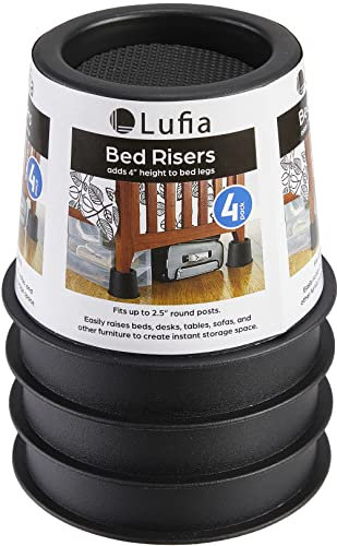 Lufia Lot de 4 rehausseurs de lit robustes de 10,2 cm avec coussinet antidérapant, idéal pour lit, canapé, table, chaise ou bureau (noir)