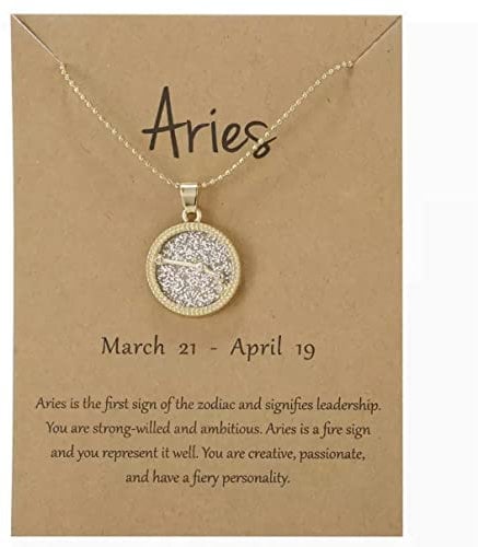 Gold Star Sign Coin Constellation Pendant Chain Necklace – Day – Aries (21st March - 19th April) - Zodiac Constellation Horoscope Celestial Astrology Jewellery - Women Men Gift