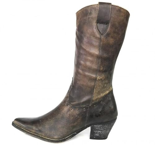 Roger Milton 1020 - Stivali in pelle morbida, con cerniera, tacco cubano stile cowboy, marrone, 37 EU