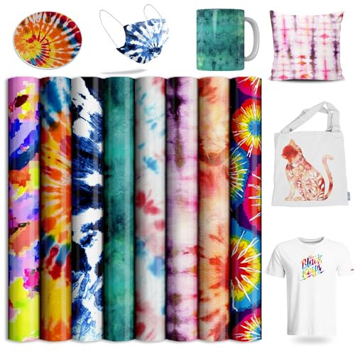 Insoluble Transfer Sheets- Tie Dye 8PCS, 12x12Sublimation Transfer Paper for T-Shirts Blank Mugs,12x12