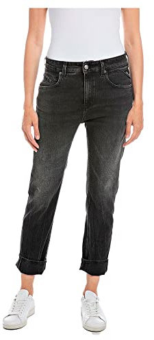 Replay Damen Jeans Marty Boyfit Recycled mit Stretch, Black Delavé 099 (Schwarz), 31W / 32L