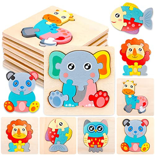 Purpledi Holzspielzeug Puzzle Montessori Spielzeug - 6 Pcs Kinder Holzpuzzle Montessori Tierpuzzle Geschenk, Lernspielzeug Pädagogisches Spielzeug Geschenk für Kinder Ab 1 2 3 Jahre