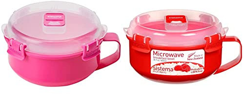 Sistema Microwave Breakfast Bowl | Round Microwave Container with Lid | 850 ml | BPA-Free | Pink | 1 Count