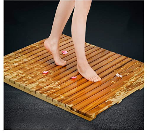 SHUITUKOUU Tapis De Bain en Bois,Caillebotis Douche Bois Bambou,Ensemble De Tapis De Bain en Caillebotis en Bois De Bambou Premier, Douche De Salle De Bain Personnalisable,30x50cm/12x20in