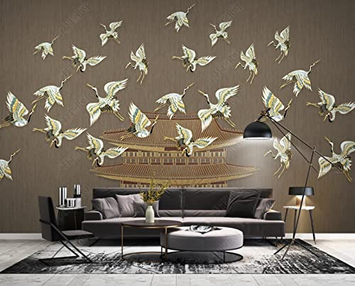 Fototapete 3D Effekt Gebäude Im Chinesischen Stil Mit Goldener Prägung Vliestapete 3D-Tapete Wohnzimmer Schlafzimmer Mauer Tapisserie Schmücken 150Cm(W)*105Cm(H)