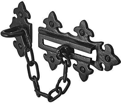 Old Hill Ironworks 135mm x 85mm Antique Fleur de LYS Door Chain, Black, Including Fixings