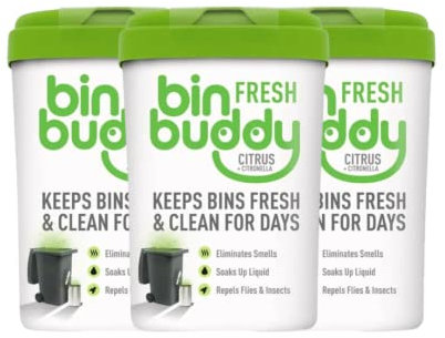 Bin Buddy Citrus and Citronella 450g x 3, Bin Freshener Deodoriser Powder, Leaves Your Bin Smelling Great, Suitable for Indoor (Kitchen Bin, Bathroom Bin, Food Waste Bin) and Outdoor Bins.