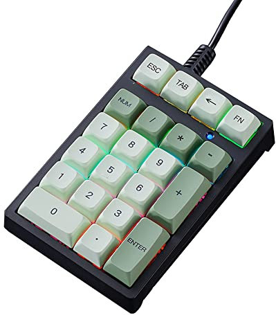 HMHAMA Teclado numérico mecánico USB mini con cable de 21 teclas, interruptor azul, teclado numérico, retroiluminación, diseño extendido