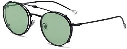 kachawoo Gafas de sol polarizadas redondas hombres UV400 lente clip en gafas de sol mujeres marco metal flip up gafas, negro con verde, large