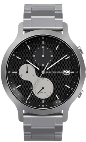 Lilienthal Berlin Chronograph Solar III in Silber – Herrenuhr am silbernen Stahlarmband – aus Edelstahl mit einem Solar-Quarzwerk & saphirgehärtetem Mineralglas – 42,5 mm