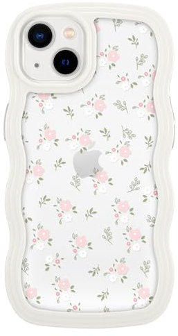 ZCDAYE Hülle für iPhone 13, Süße Geblümte Wellige Kanten TPU iPhone 13 Handyhülle, Stabile Klare Schutzhülle Case Handytasche für iPhone 13 (6.1 inches), Weiß