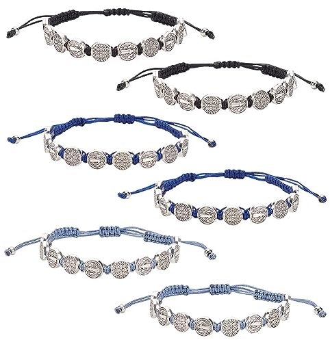 WEBEEDY 6 Piezas Medalla Cordón Ajustable Pulseras Rosario Pulsera Regalos para Mujeres Hombres