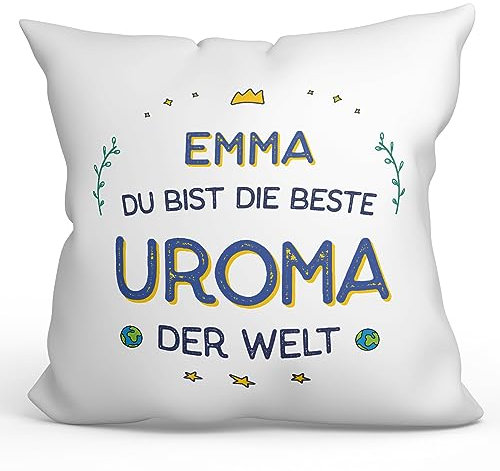 Mugffins Personalisierte Kissen mit Füllung mit Spruch für URGROßMUTTER/UROMA - Auf Deutsch - Beste der Welt - 40 x 40 cm - Individuell Anpassbar Geschenk