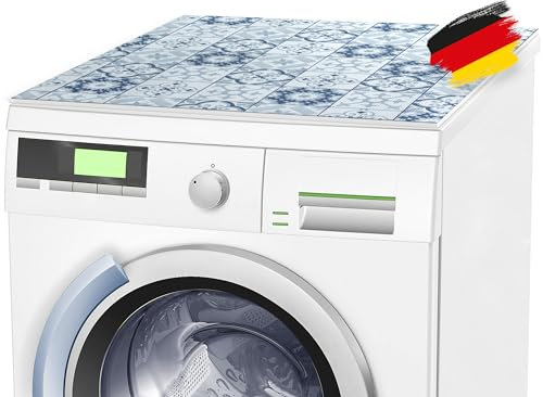 BAUHELD® Universal Waschmaschinen-Auflage [60x60cm] - Waschmaschinen-Abdeckung mit Vinyl-Beschichtung [Made in Germany] - Für Waschmaschine, Trockner, Küche, Wohnmobil, Badezimmer - Tile Antique Blue