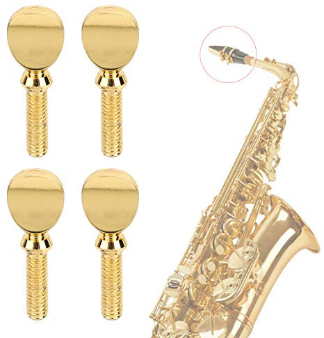 Glomora Goldene Saxophon-Halsschrauben, vierteilige Saxophon-Mundstück-Bindungsschrauben, Leistung und Lernpersonal müssen, Holzblasinstrumente C64 Ersatzteile für Sopran-Tenorsaxophon