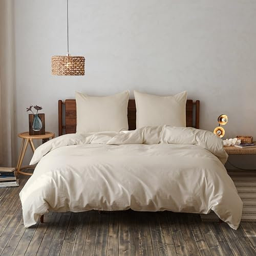 Simple&Opulence Bettwäsche 3 Teilig-100% Gewaschene Baumwolle Weiche und Angenehme Schlafkomfort-ÖkoTex Zertifiziert Bettbezug & 2 Kissenbezügen(200x200cm, 2x80x80cm, Khaki)