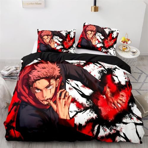 DOTERO Jujutsu Kaisen Bettwäsche 135x200cm,Bettbezug Set Atmungsaktive Mikrofaser Bettwäsche Für Schlafzimmer,Kinder Bettwäsche mit Kissenbezügen (4,135x200cm+80x80cmx1)