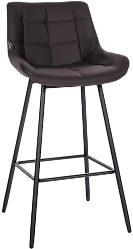CLP Barhocker Weston I Gepolsterter Sitz Mit Steppmuster I Metallgestell Mit Fußstütze I Samt- Oder Kunstlederbezug I Barstuhl Mit Rückenlehne, Farbe:braun, Material:Kunstleder